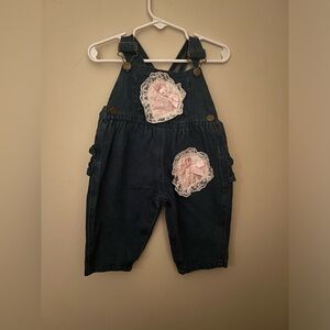 Vintage 90s Hopscotch Denim Overalls with Ribbon Lace Details